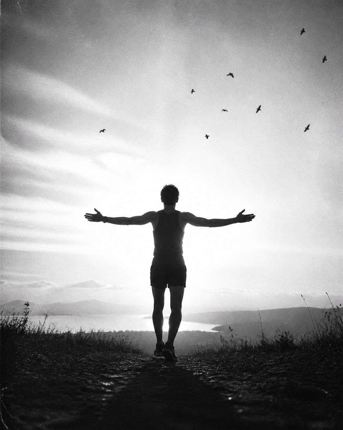 Black and white image of a runner in Copenhagen